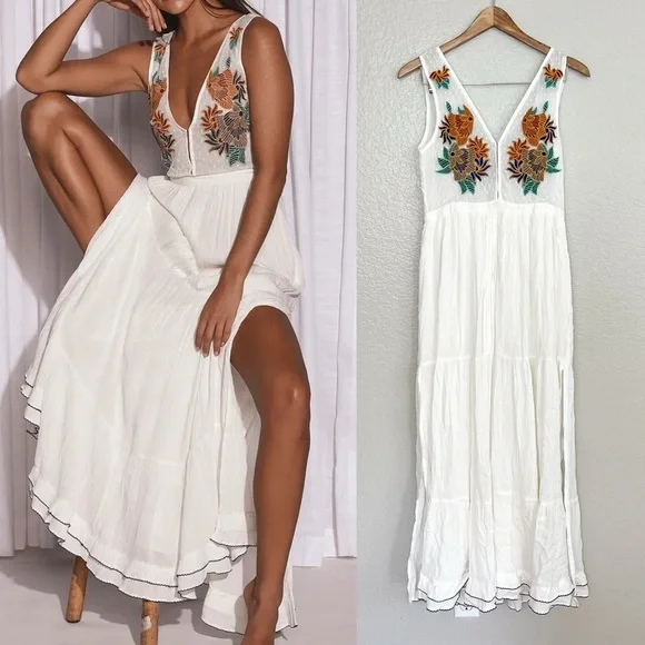 green emerald velvet dress Ticket to Paradise White Embroidered Maxi Dress – Zil boutique main image 1